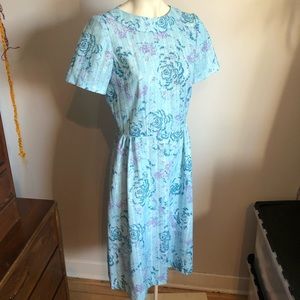Handmade Vintage Day Dress Approx Size 8 Blue 60s 70s